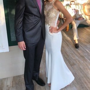 Off White & Gold Prom Dress